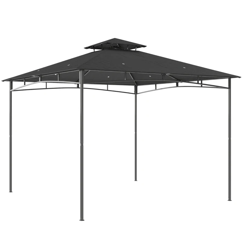 Outsunny Gazebo da Giardino Gazebo da Esterno Doppio Tetto 3x3 m Grigio Scuro - Image 3