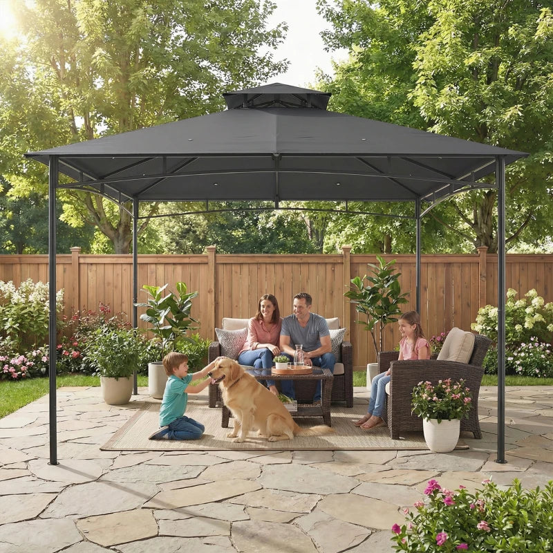 Outsunny Gazebo da Giardino Gazebo da Esterno Doppio Tetto 3x3 m Grigio Scuro - Image 5