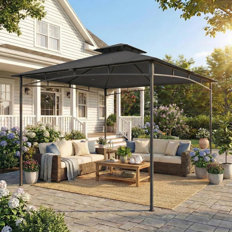 Outsunny Gazebo da Giardino Gazebo da Esterno Doppio Tetto 3x3 m Grigio Scuro - Image 9