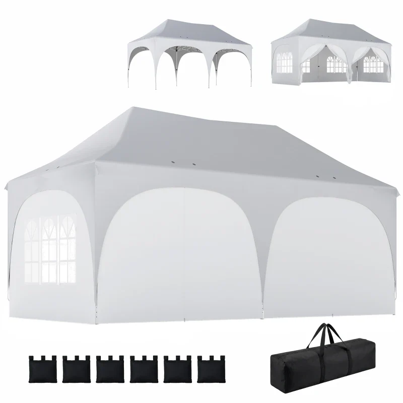 Outsunny Gazebo da Giardino Pieghevole 3x6 m con Pareti Rimovibili e Borsa di Trasporto, Bianco - Image 2