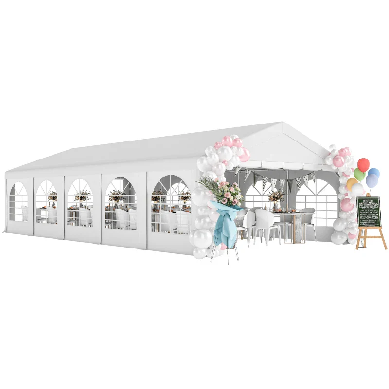 Outsunny Tendone da Giardino 10x5 m con 10 Pareti Laterali Rimovibili, in PE e Metallo Galvanizzato, Bianco - Image 10