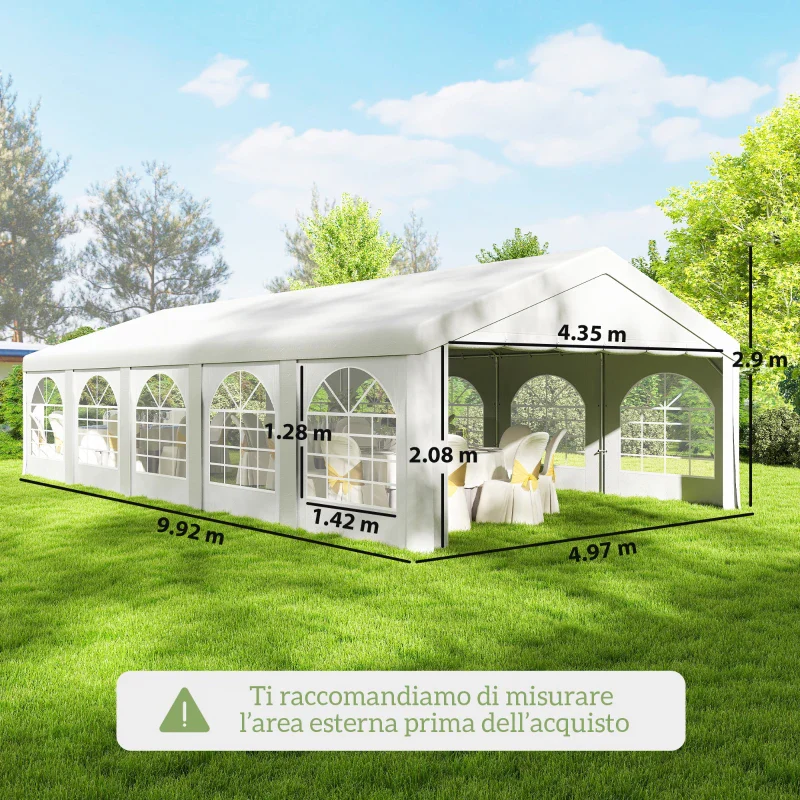 Outsunny Tendone da Giardino 10x5 m con 10 Pareti Laterali Rimovibili, in PE e Metallo Galvanizzato, Bianco - Image 11