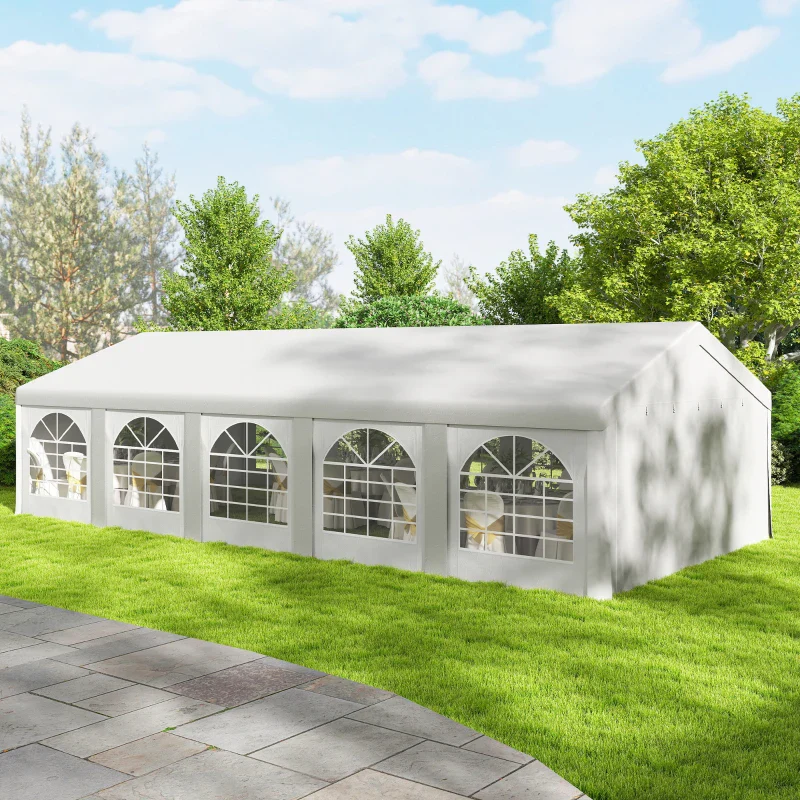 Outsunny Tendone da Giardino 10x5 m con 10 Pareti Laterali Rimovibili, in PE e Metallo Galvanizzato, Bianco - Image 3