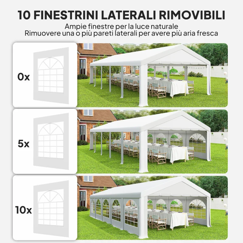 Outsunny Tendone da Giardino 10x5 m con 10 Pareti Laterali Rimovibili, in PE e Metallo Galvanizzato, Bianco - Image 6