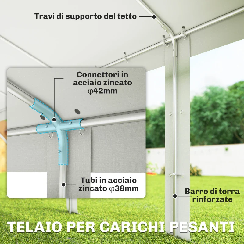 Outsunny Tendone da Giardino 10x5 m con 10 Pareti Laterali Rimovibili, in PE e Metallo Galvanizzato, Bianco - Image 7