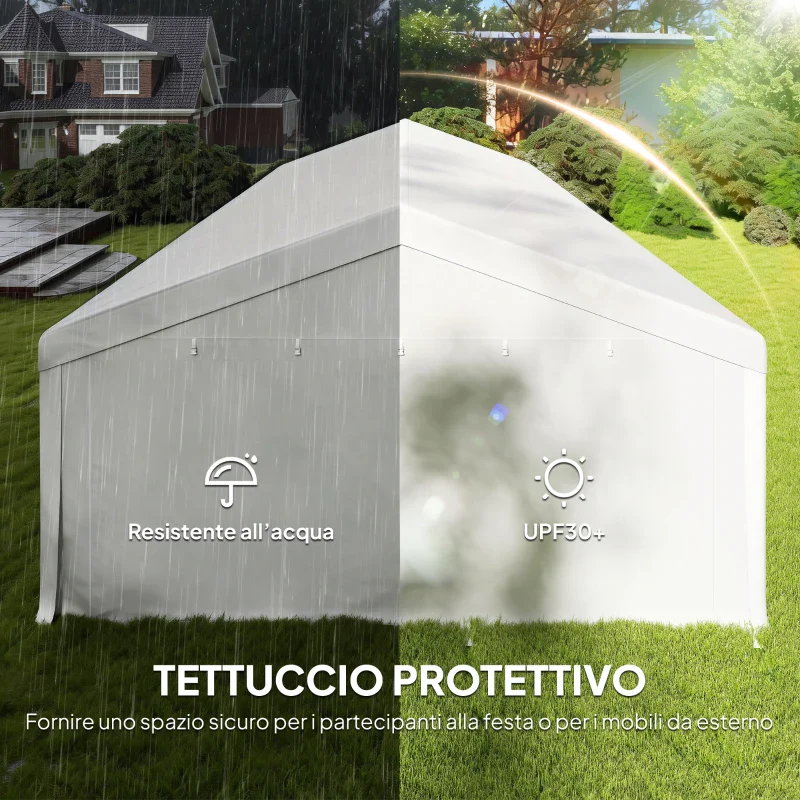 Outsunny Tendone da Giardino 10x5 m con 10 Pareti Laterali Rimovibili, in PE e Metallo Galvanizzato, Bianco - Image 8