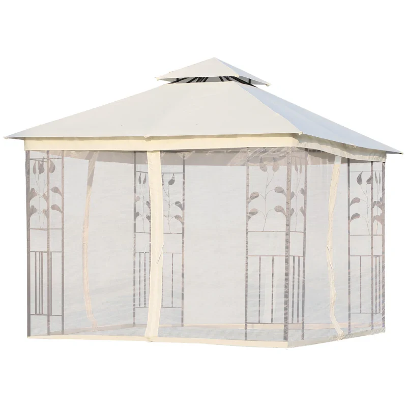 Outsunny Gazebo da Giardino 3x3m con Zanzariera, Telaio in Acciaio e Doppio Tettuccio, Bianco - Image 2