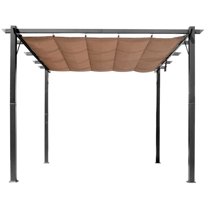 Outsunny Gazebo Pergola da Giardino 3x4m con Telo in Poliestere e Struttura in Alluminio, Grigio e Marrone - Image 5