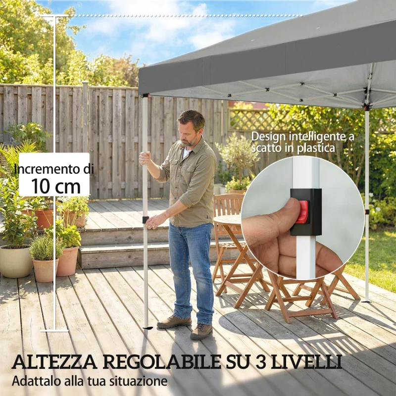 Outsunny Gazebo Pieghevole 3x6 m con 6 Pareti Laterali, Sacchi e Picchetti, in Metallo e Tessuto Oxford, Grigio Scuro - Image 10