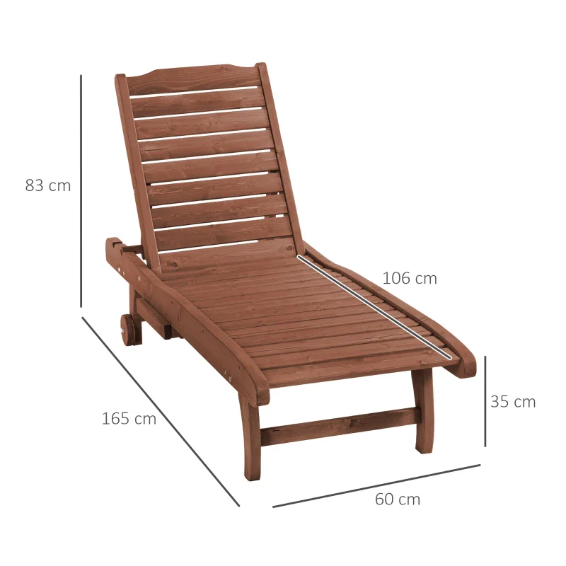Outsunny Lettino Prendisole in Legno, Lettino Sdraio da Giardino con Ruote e Vassoio Estraibile 182x60x35cm - Image 3