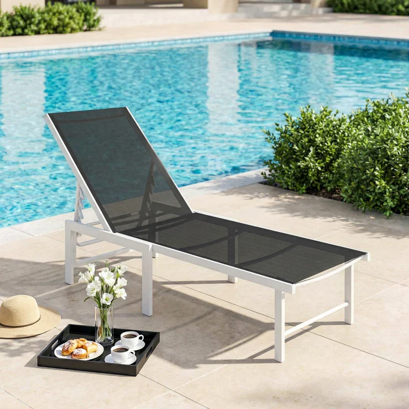 Outsunny Lettino Sdraio con Schienale Regolabile su 5 Livelli, in Acciaio e Textilene, 60x166x84 cm, Bianco e Grigio - Image 6
