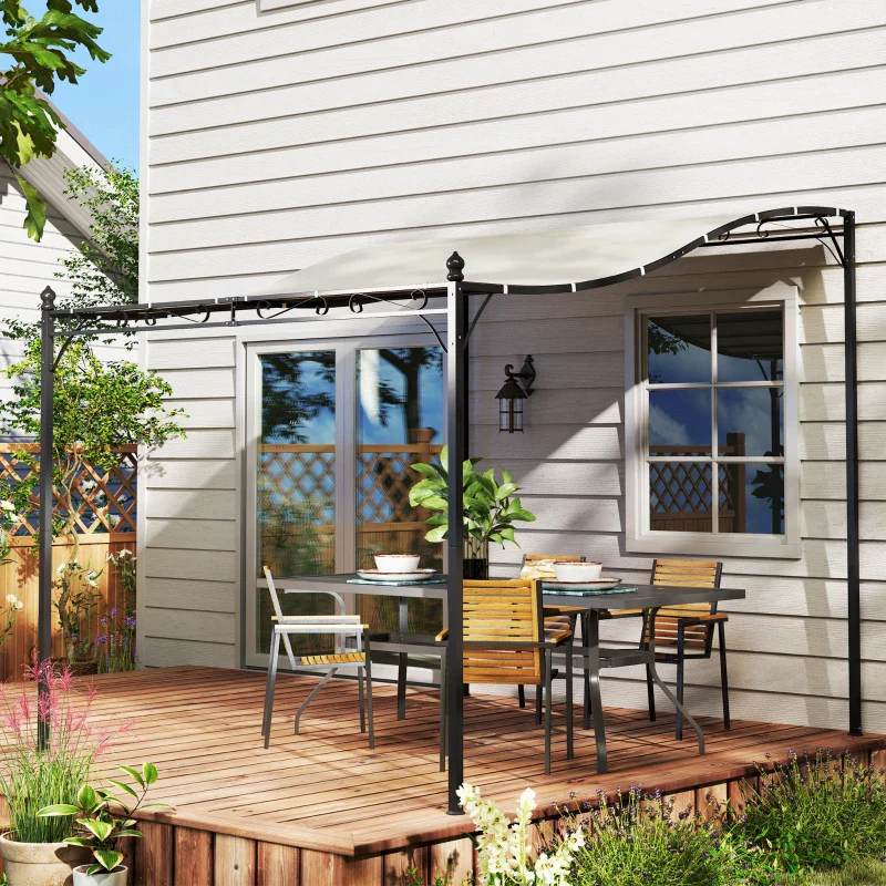 Outsunny Pergola Addossata Ricurva con 16 Fori di Drenaggio, in Metallo e Poliestere, 248x298x200/250 cm, Bianco Crema - Image 10