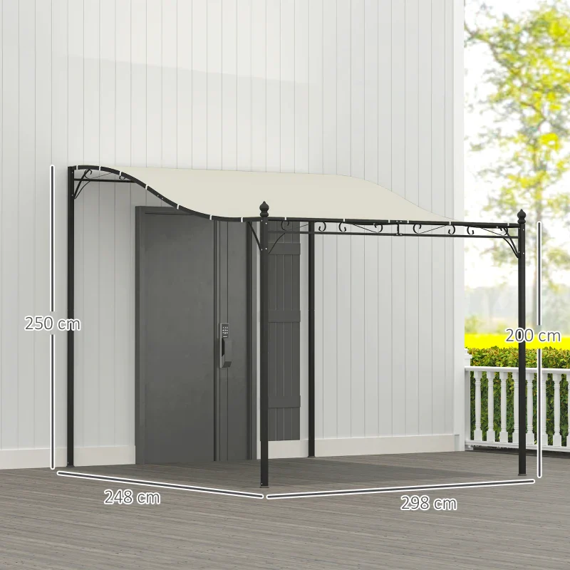 Outsunny Pergola Addossata Ricurva con 16 Fori di Drenaggio, in Metallo e Poliestere, 248x298x200/250 cm, Bianco Crema - Image 3