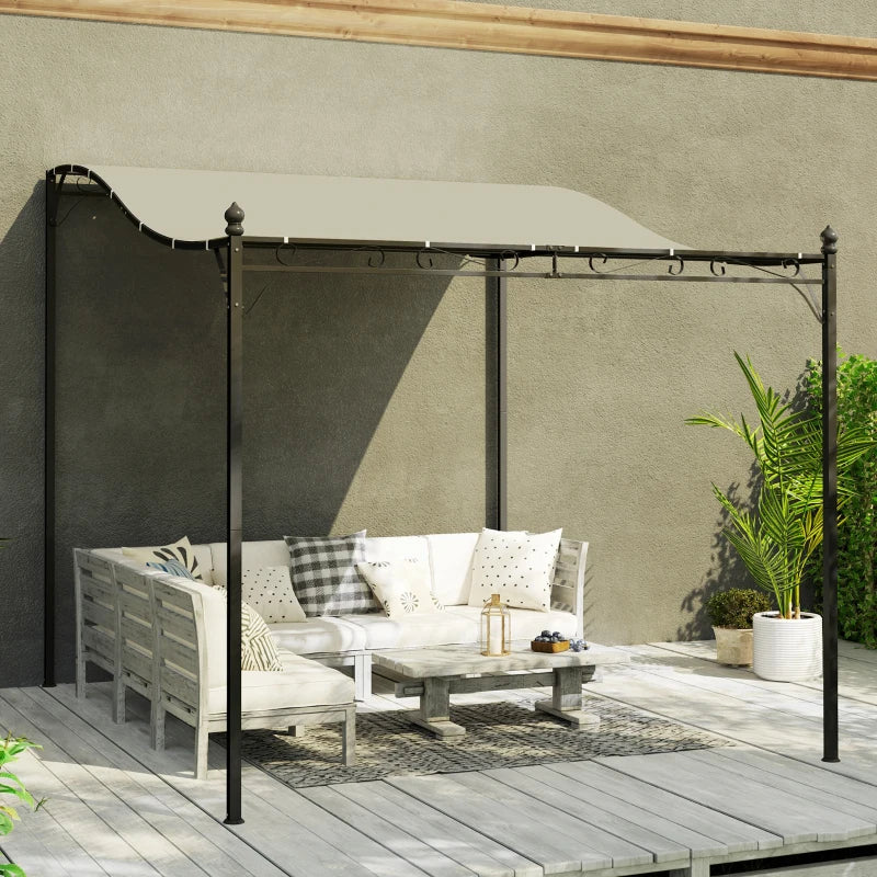 Outsunny Pergola Addossata Ricurva con 16 Fori di Drenaggio, in Metallo e Poliestere, 248x298x200/250 cm, Bianco Crema - Image 4