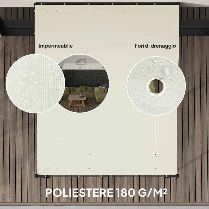 Outsunny Pergola Addossata Ricurva con 16 Fori di Drenaggio, in Metallo e Poliestere, 248x298x200/250 cm, Bianco Crema - Image 7