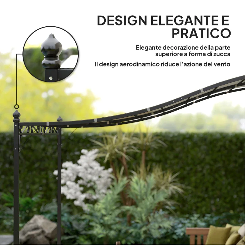 Outsunny Pergola Addossata Ricurva con 16 Fori di Drenaggio, in Metallo e Poliestere, 248x298x200/250 cm, Bianco Crema - Image 8