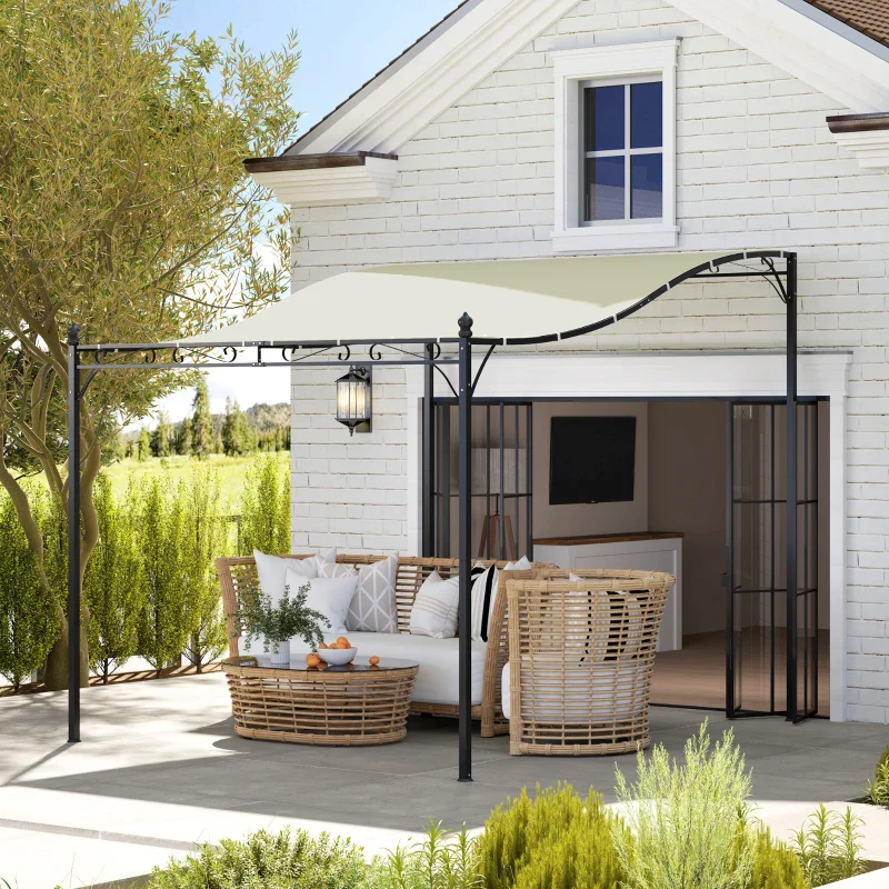 Outsunny Pergola Addossata Ricurva con 16 Fori di Drenaggio, in Metallo e Poliestere, 248x298x200/250 cm, Bianco Crema - Image 9