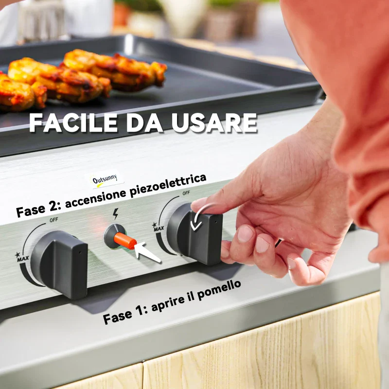 Outsunny Piastra Barbecue a Gas con 4 Bruciatori da 2.4kw e Piano Antiaderente, 77x44.5x19cm, Argento - Image 10
