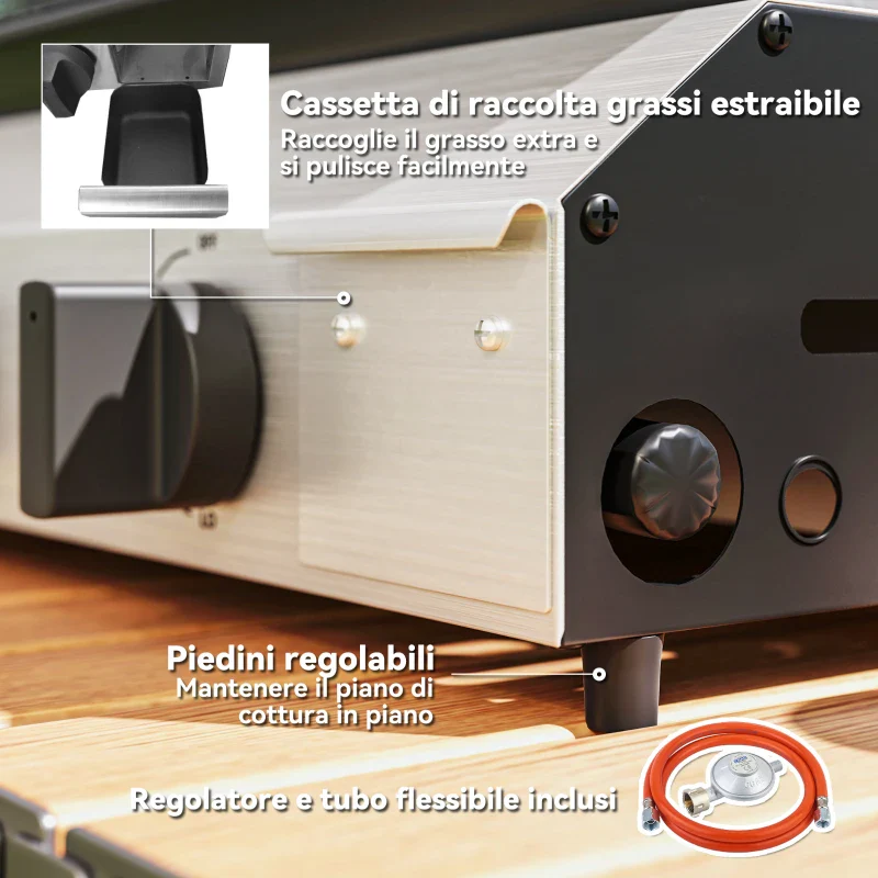 Outsunny Piastra Barbecue a Gas con 4 Bruciatori da 2.4kw e Piano Antiaderente, 77x44.5x19cm, Argento - Image 4