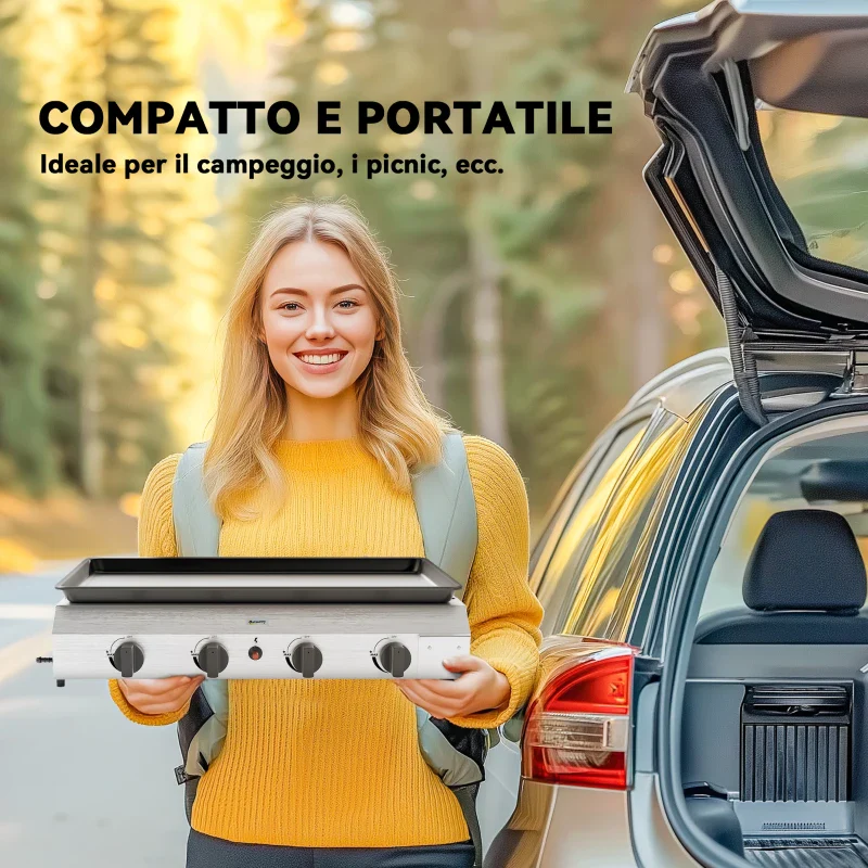 Outsunny Piastra Barbecue a Gas con 4 Bruciatori da 2.4kw e Piano Antiaderente, 77x44.5x19cm, Argento - Image 9