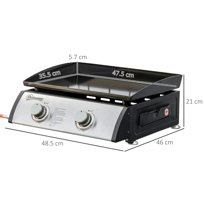 Outsunny Piastra Barbecue a Gas da Tavolo con 2 Bruciatori e Potenza 6kW, 48.5x46x21cm, Nero - Image 3