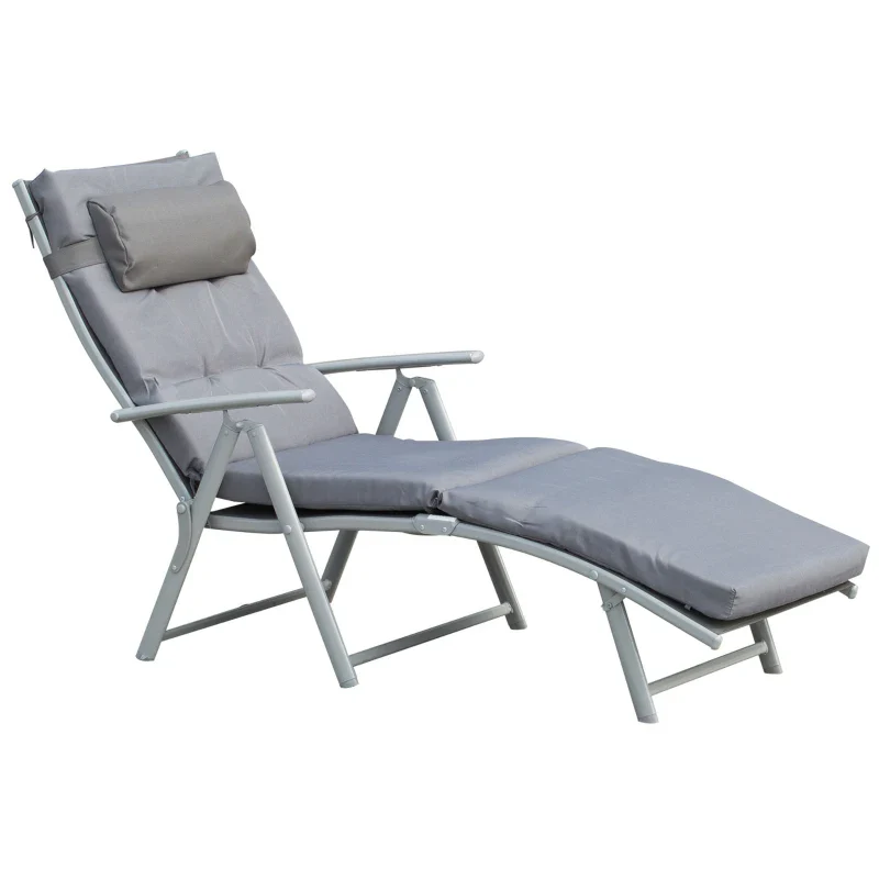 Outsunny Sdraio Da Giardino Pieghevole e Reclinabile su 7 Livelli con Cuscino e Materassino, 137x63.5x100.5 cm, Grigio - Image 2
