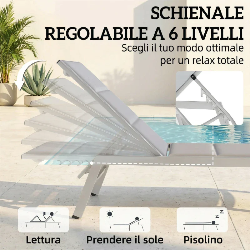Outsunny Sdraio Imbottita, Schienale 6 Posizioni, Telaio Alluminio, Capacità 120 Kg, Grigio Chiaro - Image 10