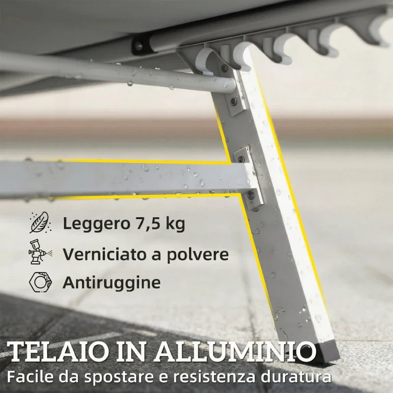 Outsunny Sdraio Imbottita, Schienale 6 Posizioni, Telaio Alluminio, Capacità 120 Kg, Grigio Chiaro - Image 11