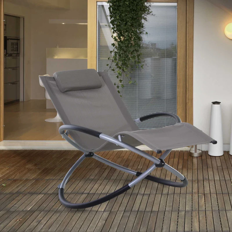 Outsunny Sedia A Dondolo Design Moderno Per Interni Ed Esterni Textilene 154x80x84cm Grigio - Image 7