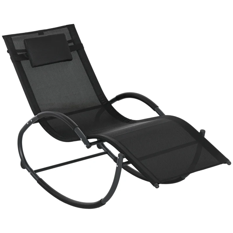 Outsunny Sedia Sdraio a Dondolo Zero-Gravity da Esterno Impermeabile con Poggiatesta, 155x61x88 cm, Nero