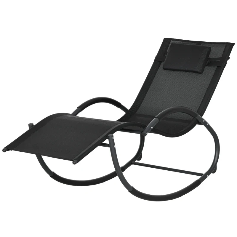 Outsunny Sedia Sdraio a Dondolo Zero-Gravity da Esterno Impermeabile con Poggiatesta, 155x61x88 cm, Nero - Image 2