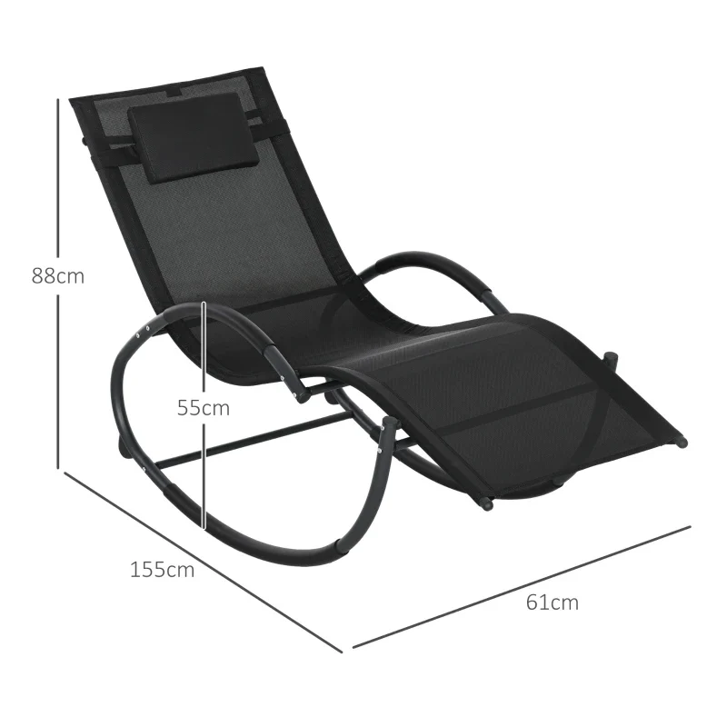 Outsunny Sedia Sdraio a Dondolo Zero-Gravity da Esterno Impermeabile con Poggiatesta, 155x61x88 cm, Nero - Image 3