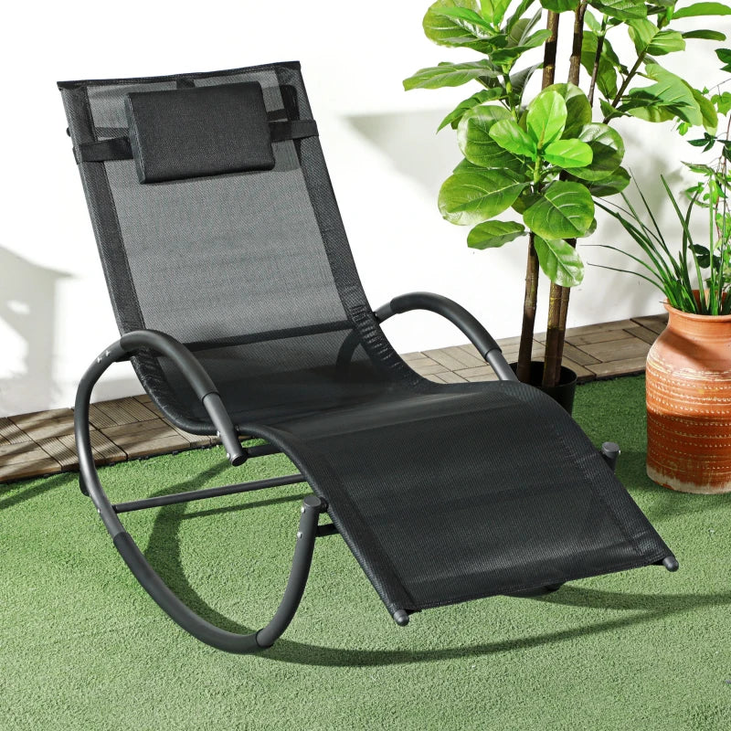 Outsunny Sedia Sdraio a Dondolo Zero-Gravity da Esterno Impermeabile con Poggiatesta, 155x61x88 cm, Nero - Image 4