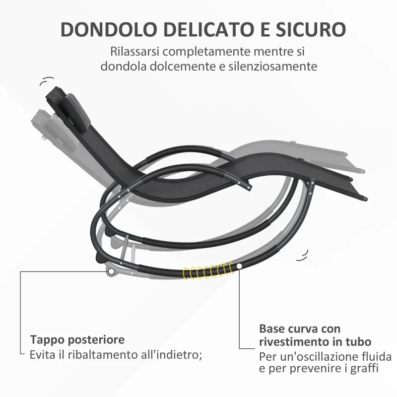 Outsunny Sedia Sdraio a Dondolo Zero-Gravity da Esterno Impermeabile con Poggiatesta, 155x61x88 cm, Nero - Image 5