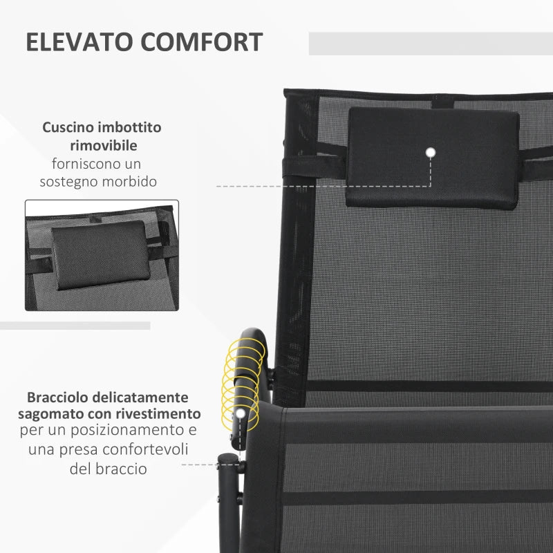 Outsunny Sedia Sdraio a Dondolo Zero-Gravity da Esterno Impermeabile con Poggiatesta, 155x61x88 cm, Nero - Image 9