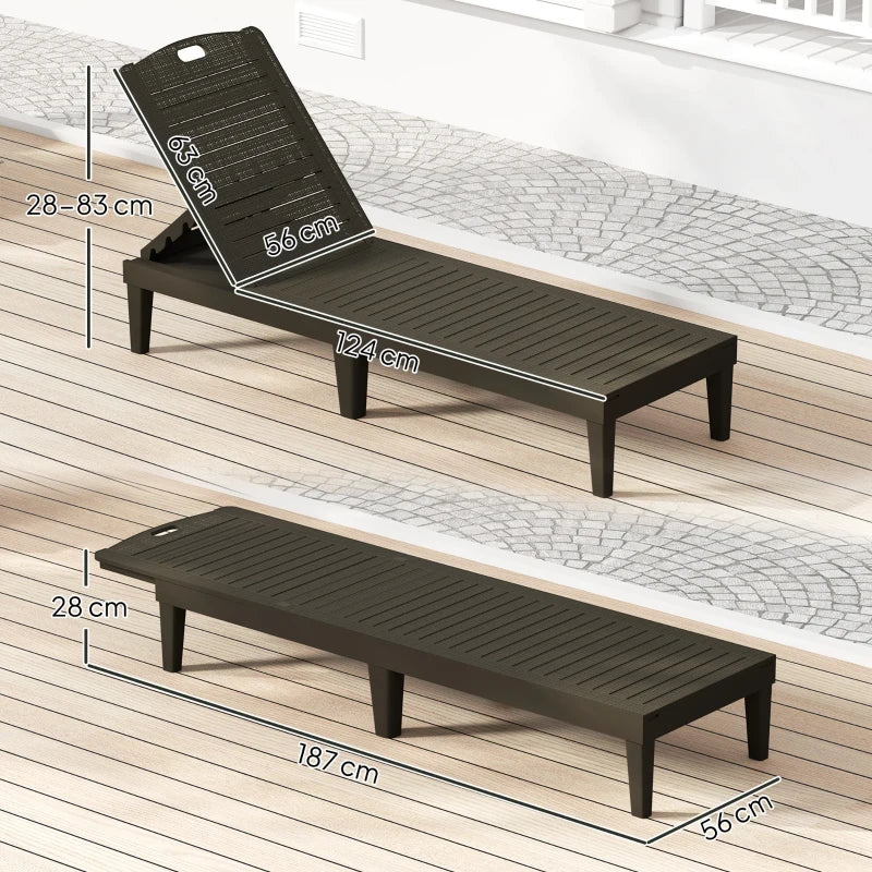 Outsunny Set 2 Lettini Prendisole con Schienale Regolabile su 4 Posizioni Effetto Rattan a Doghe, Nero - Image 10