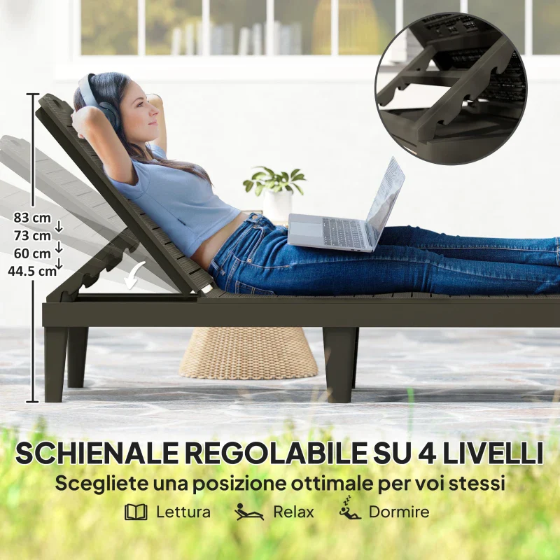 Outsunny Set 2 Lettini Prendisole con Schienale Regolabile su 4 Posizioni Effetto Rattan a Doghe, Nero - Image 11