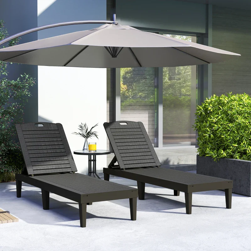 Outsunny Set 2 Lettini Prendisole con Schienale Regolabile su 4 Posizioni Effetto Rattan a Doghe, Nero - Image 5