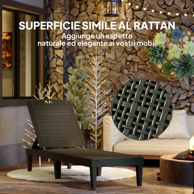 Outsunny Set 2 Lettini Prendisole con Schienale Regolabile su 4 Posizioni Effetto Rattan a Doghe, Nero - Image 6