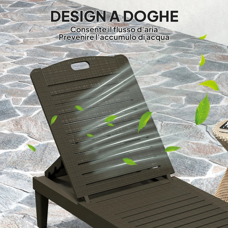 Outsunny Set 2 Lettini Prendisole con Schienale Regolabile su 4 Posizioni Effetto Rattan a Doghe, Nero - Image 9