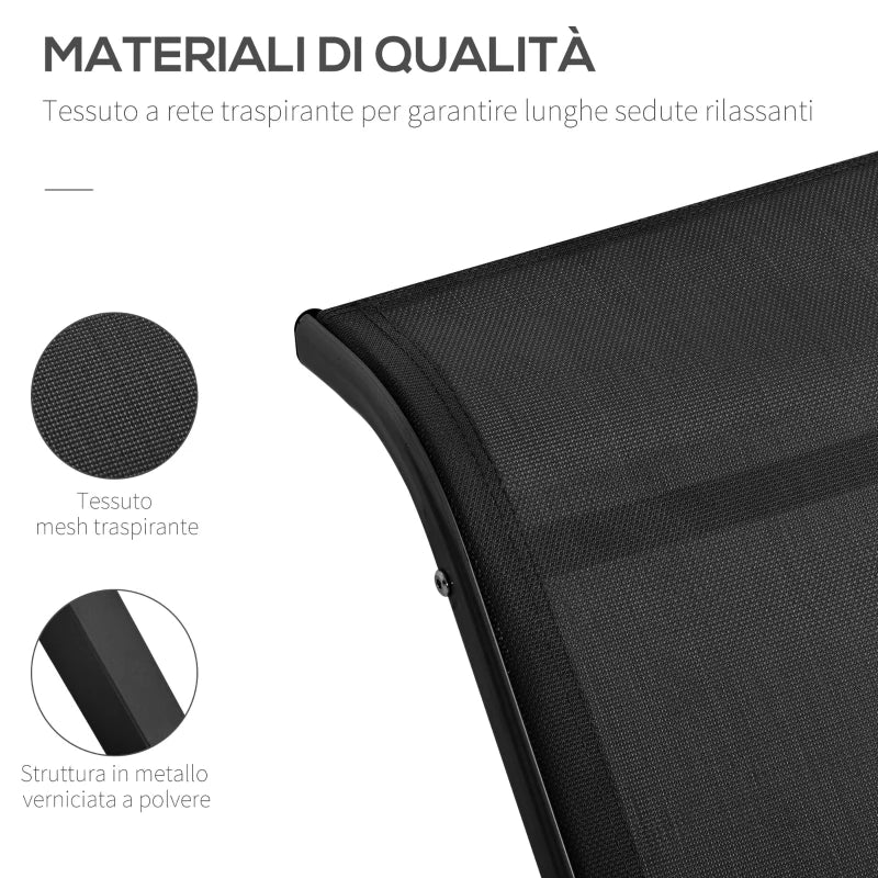 Outsunny Set 2 Lettini Prendisole e Tavolino con Ripiano, in Tessuto Traspirante e Metallo, 59x169x66 cm, Nero - Image 10