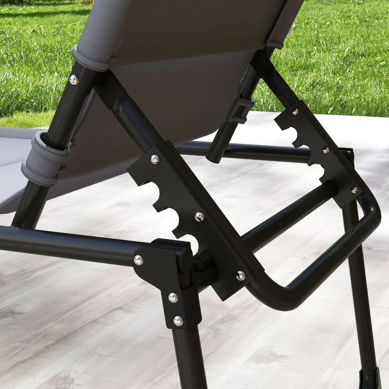Outsunny Set 2 Lettini Prendisole Reclinabili ad Altezza Regolabile, 70x201.5x45 cm, Nero e Grigio - Image 10