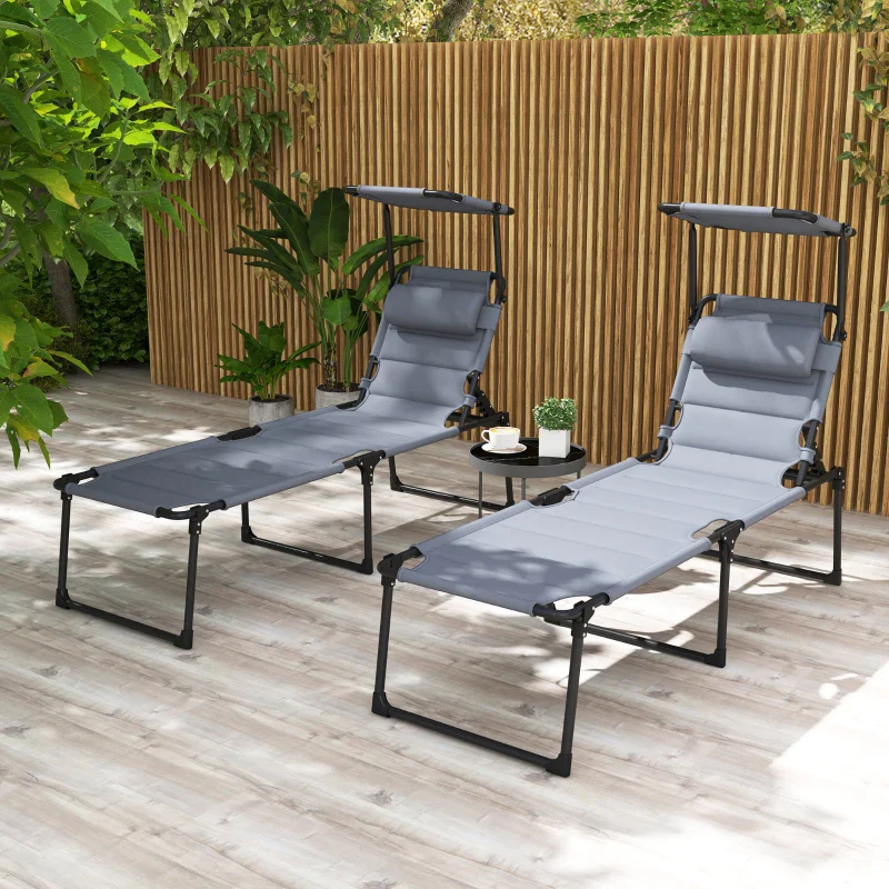 Outsunny Set 2 Lettini Prendisole Reclinabili ad Altezza Regolabile, 70x201.5x45 cm, Nero e Grigio - Image 4