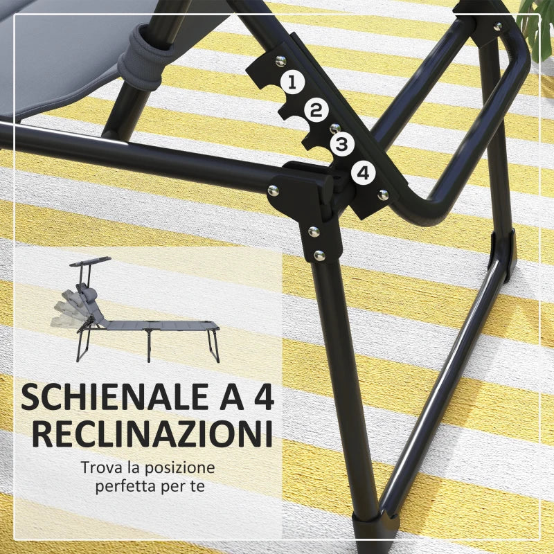 Outsunny Set 2 Lettini Prendisole Reclinabili ad Altezza Regolabile, 70x201.5x45 cm, Nero e Grigio - Image 7