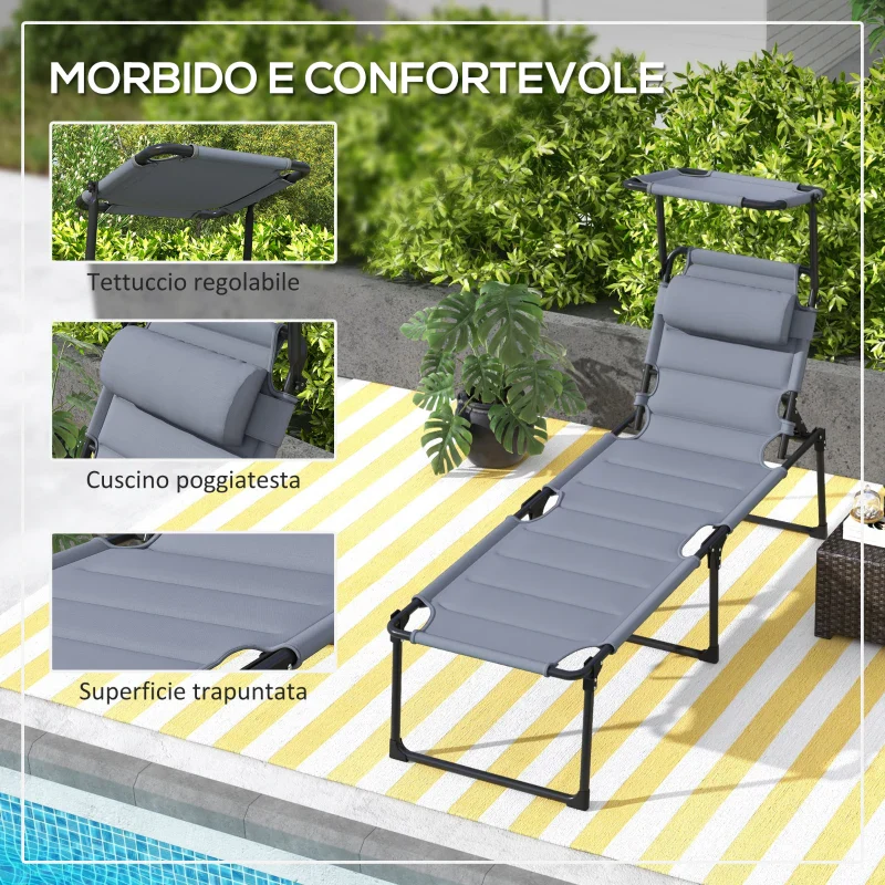 Outsunny Set 2 Lettini Prendisole Reclinabili ad Altezza Regolabile, 70x201.5x45 cm, Nero e Grigio - Image 9