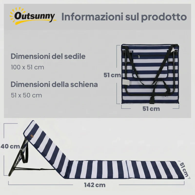 Outsunny Set 2 Sdraio da Spiaggia Pieghevoli e Regolabili con Tasca, in Acciaio e Poliestere, 142x51x40 cm, Multicolore - Image 3