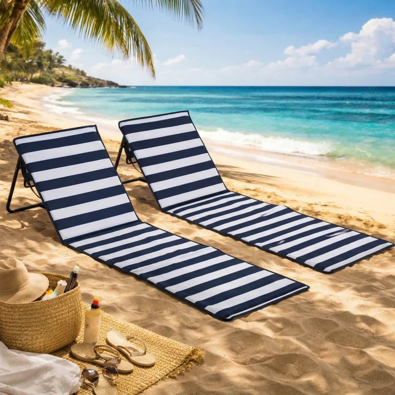 Outsunny Set 2 Sdraio da Spiaggia Pieghevoli e Regolabili con Tasca, in Acciaio e Poliestere, 142x51x40 cm, Multicolore - Image 4