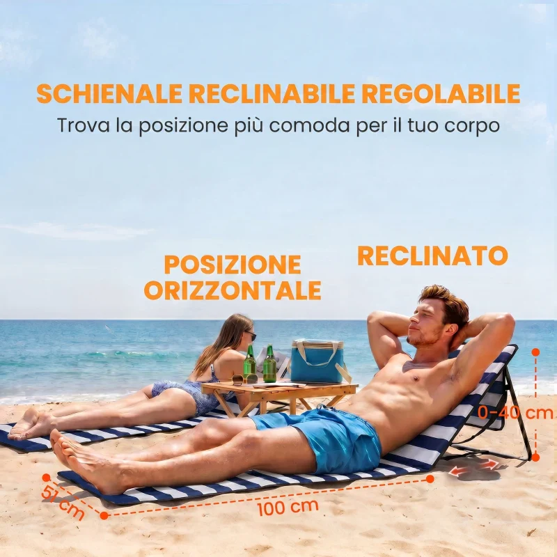 Outsunny Set 2 Sdraio da Spiaggia Pieghevoli e Regolabili con Tasca, in Acciaio e Poliestere, 142x51x40 cm, Multicolore - Image 6