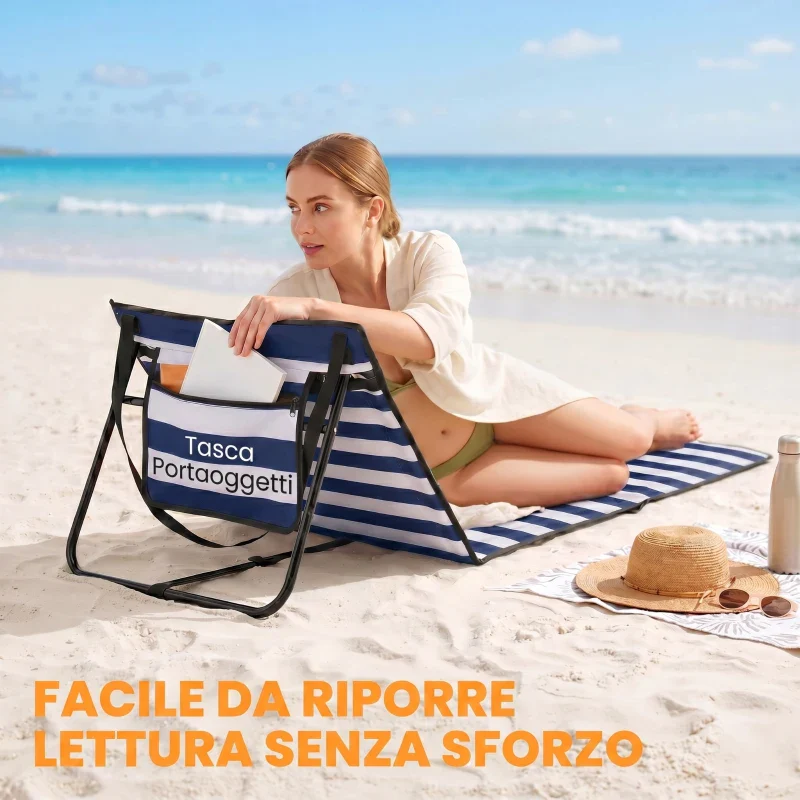 Outsunny Set 2 Sdraio da Spiaggia Pieghevoli e Regolabili con Tasca, in Acciaio e Poliestere, 142x51x40 cm, Multicolore - Image 7