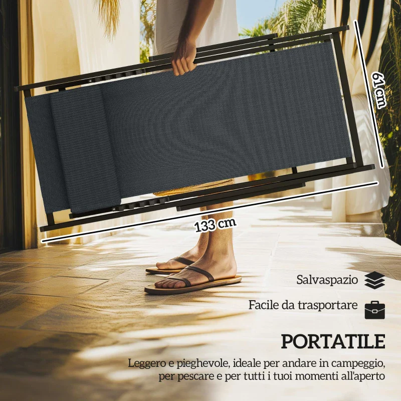 Outsunny Set 2 Sedie Poltrona Sdraio da Esterni, Pieghevoli e Reclinabili, in Alluminio, 100x60x85 cm, Grigio Scuro - Image 3